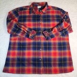Columbia Plaid Flannel Shirt Womens 2X Red Blue Cotton Button Up Outdoor Hiking